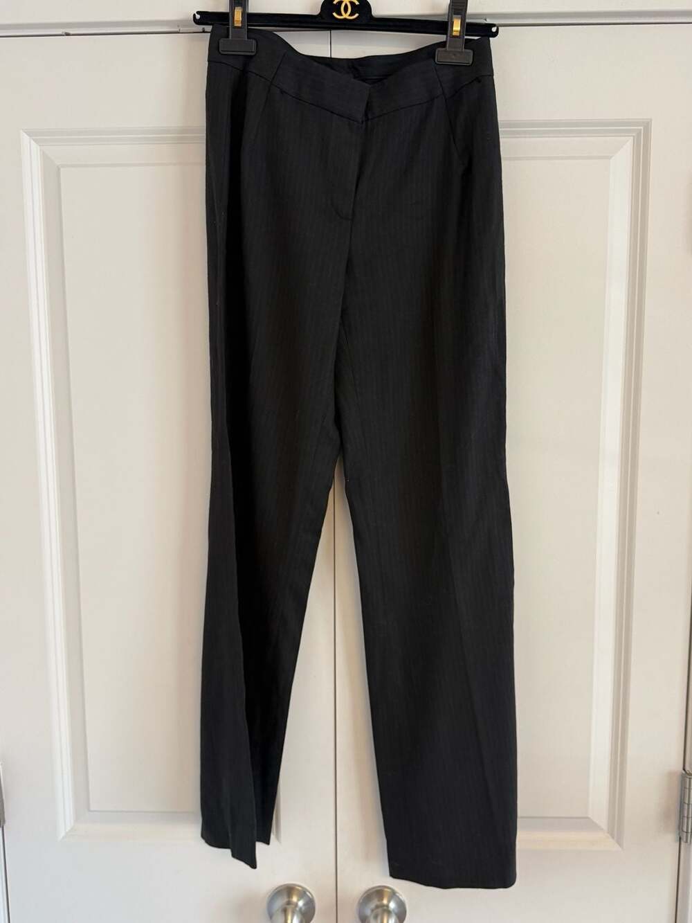 Elie Tahari Women's Black Herringbone Wool Blend Straight Leg Tailored Trousers